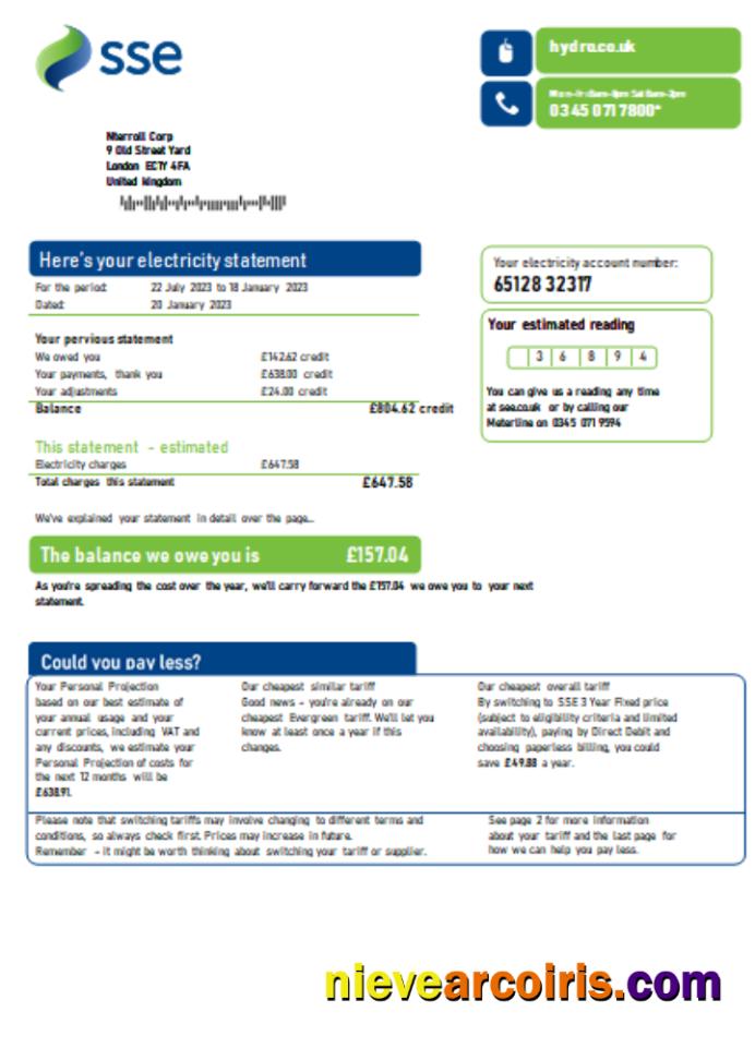 SSE Energy utility business bill
